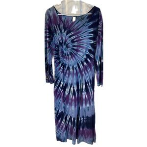 Dharma Trading Co. tie-dye midi dress in blue.  Size medium. 100% cotton.